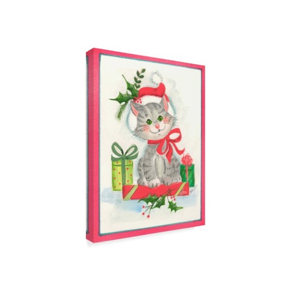 Beverly Johnston 'Gray Christmas Cat' Canvas Art,14x19